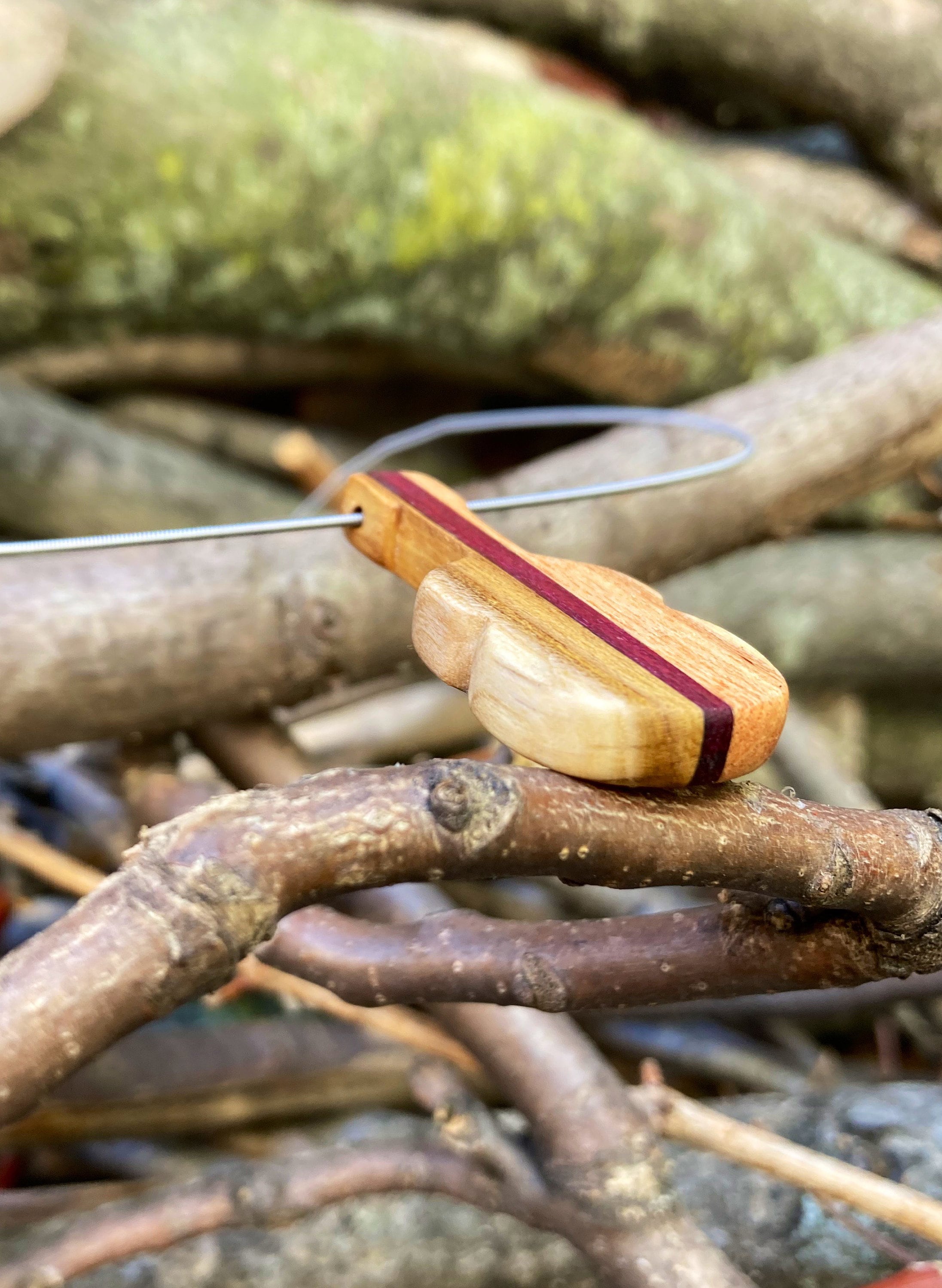 Hand carved mixed wood guitar necklace gifts for guitarist guitar pendant guitar jewelry for music lovers image 2