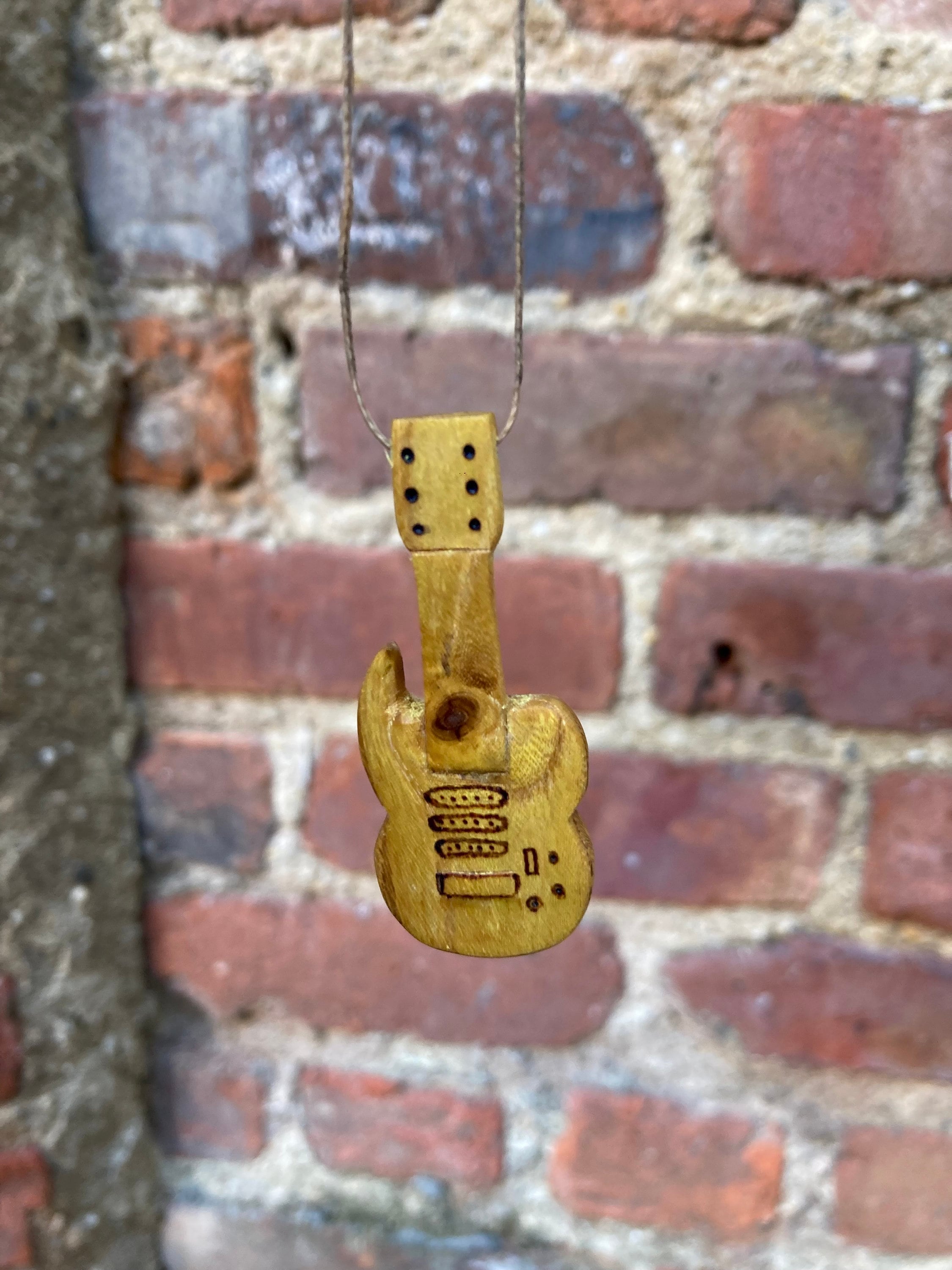 Hand carved mulberry wood electric guitar necklace guitar pendant gift for guitarist handmade jewelry image 10