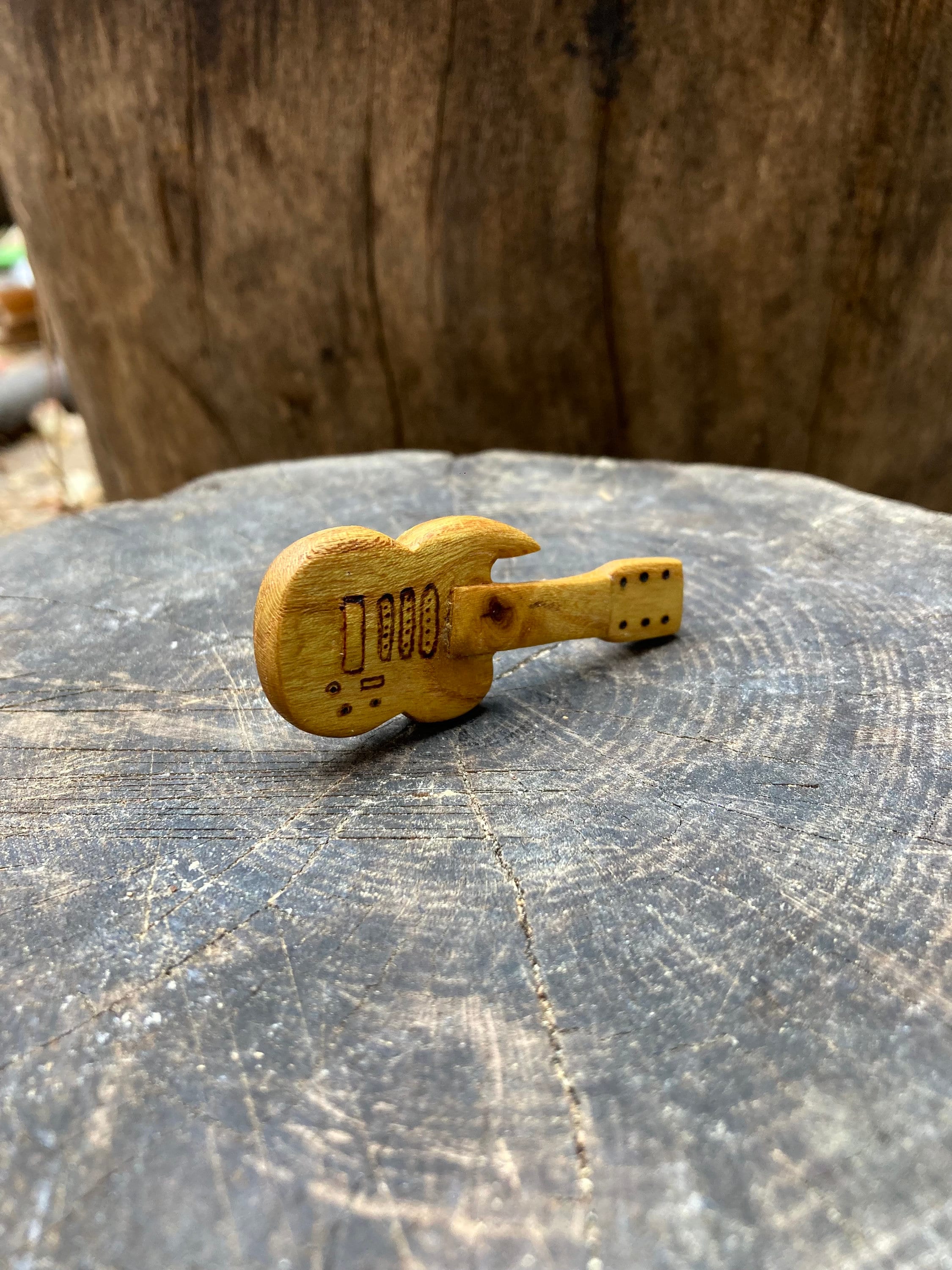 Hand carved mulberry wood electric guitar necklace guitar pendant gift for guitarist handmade jewelry image 5