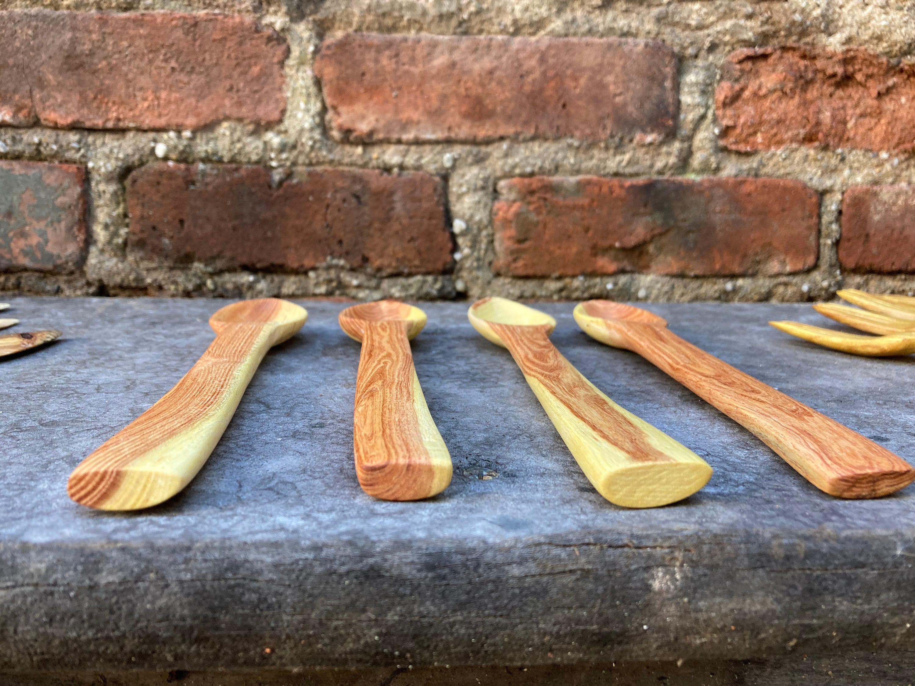 Hand carved three piece mixed wood dining/camping utensil set gift for the family Christmas gift for woodworkers survivalist gifts image 3