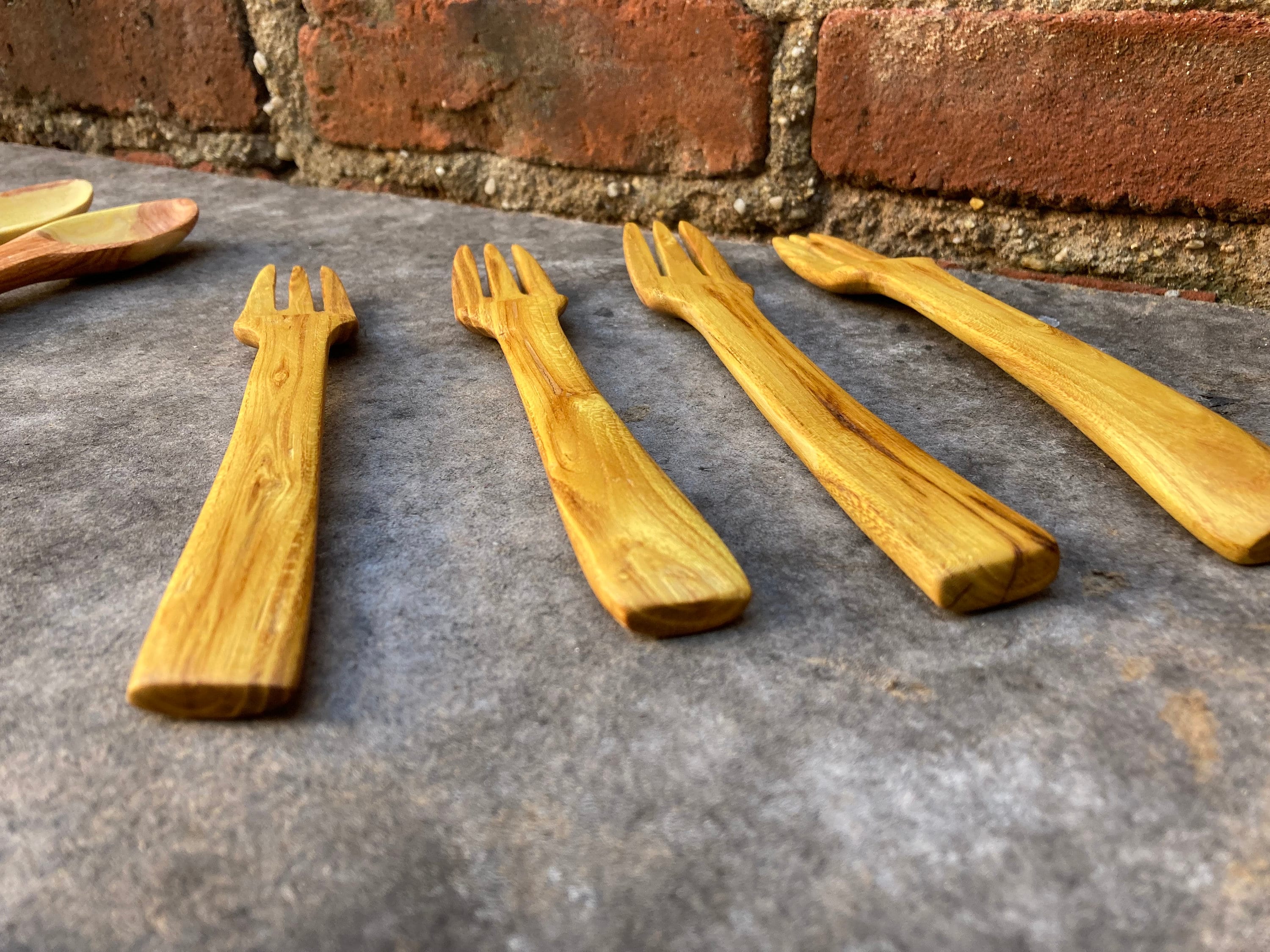 Hand carved three piece mixed wood dining/camping utensil set gift for the family Christmas gift for woodworkers survivalist gifts image 4