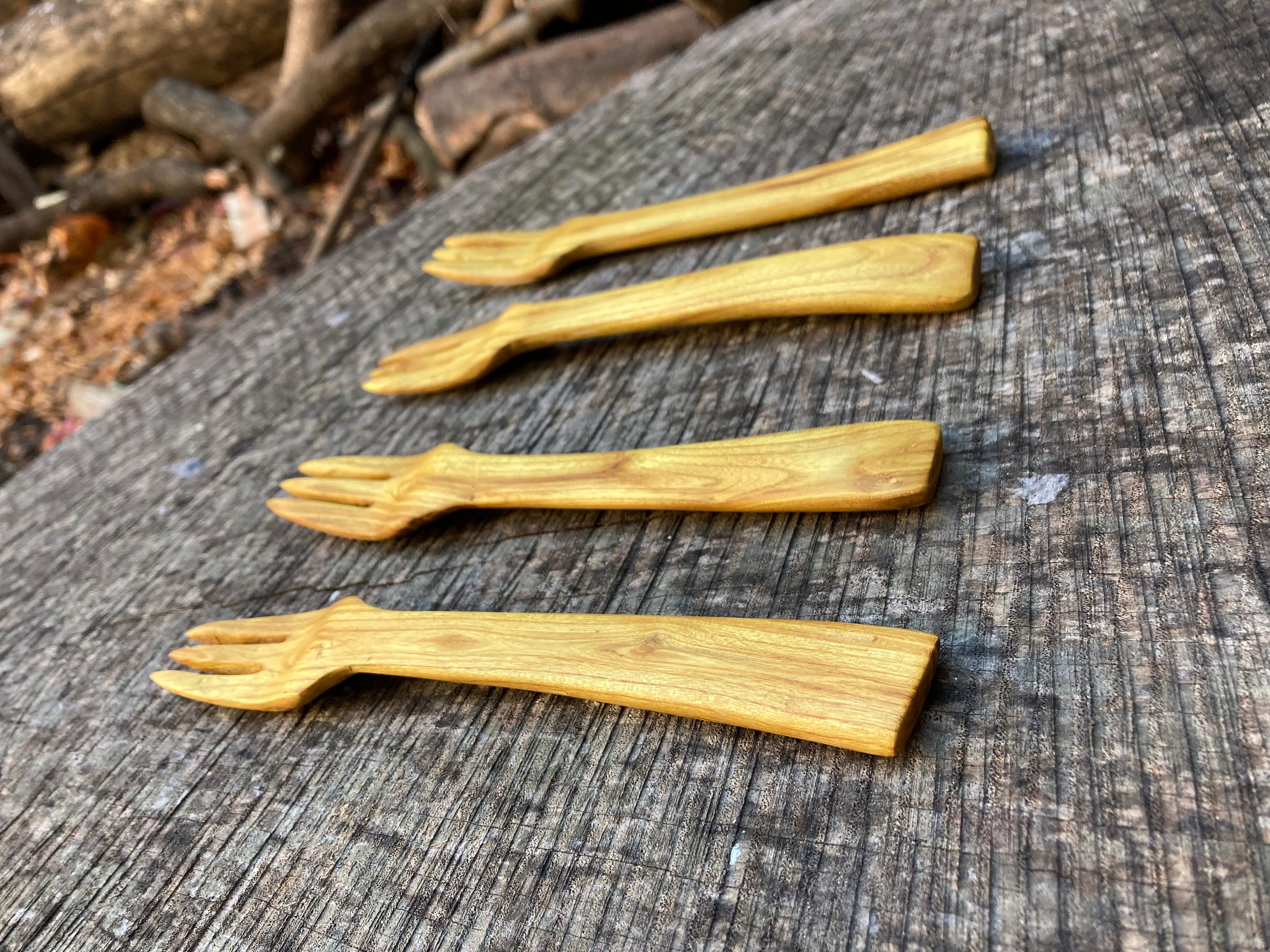 Hand carved three piece mixed wood dining/camping utensil set gift for the family Christmas gift for woodworkers survivalist gifts image 6