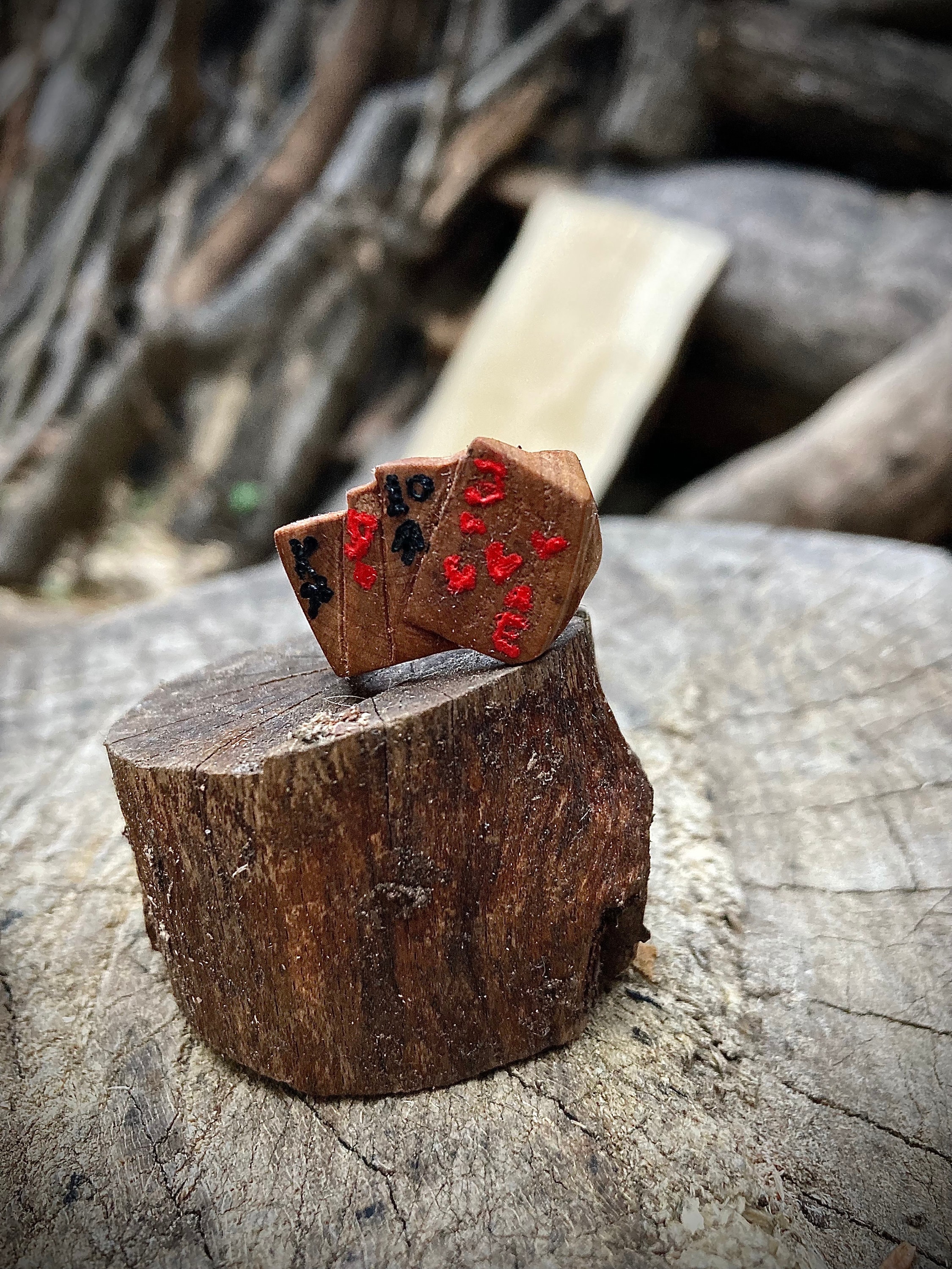 Hand carved wooden playing cards ring image 3