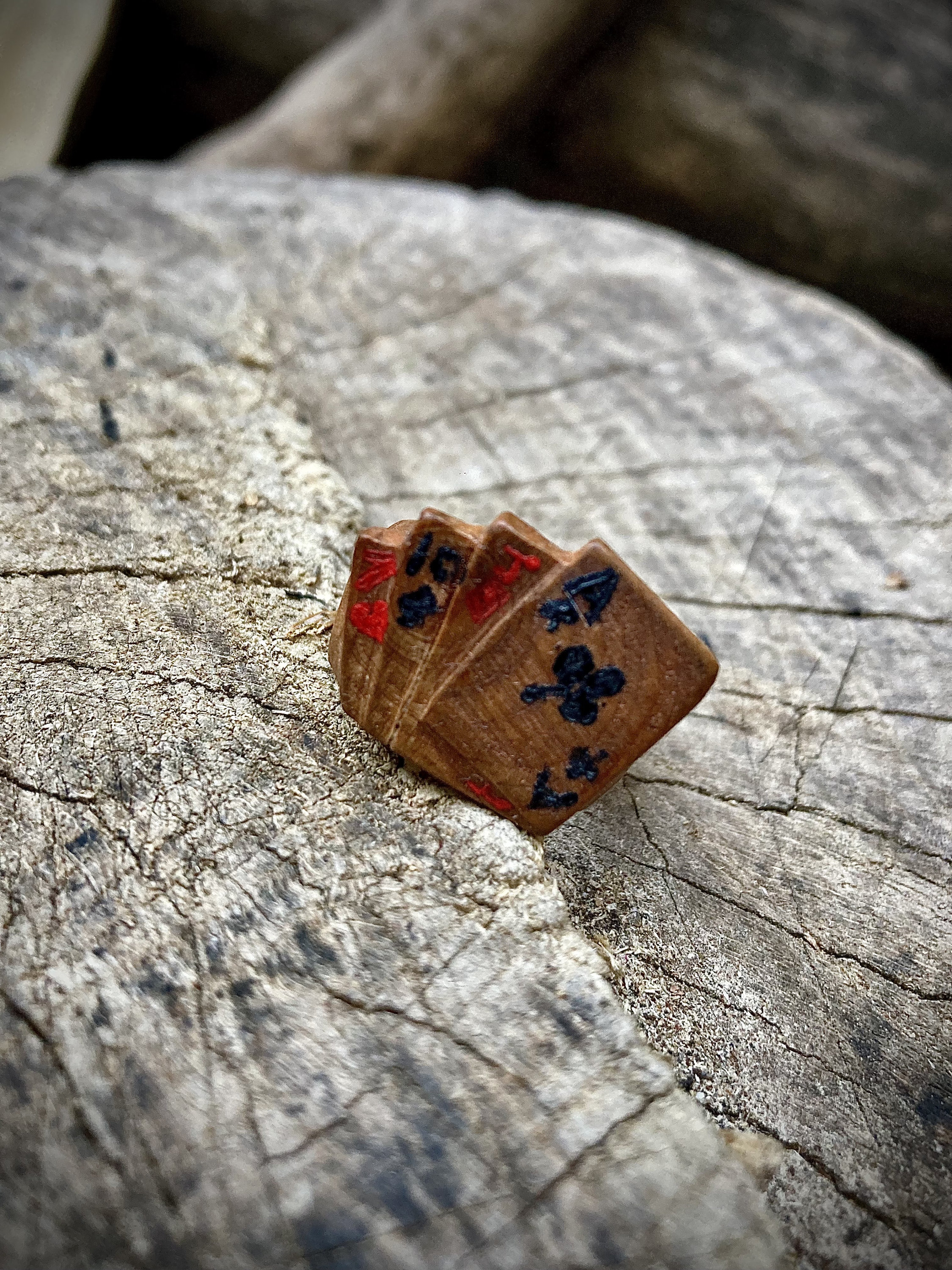 Hand carved wooden playing cards ring image 5