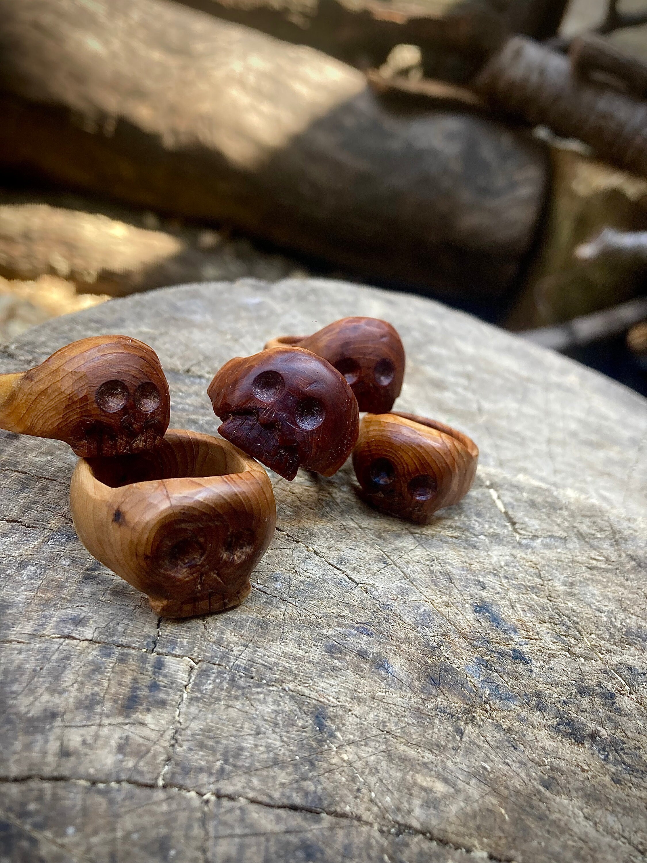 Hand carved wooden skull ring image 3